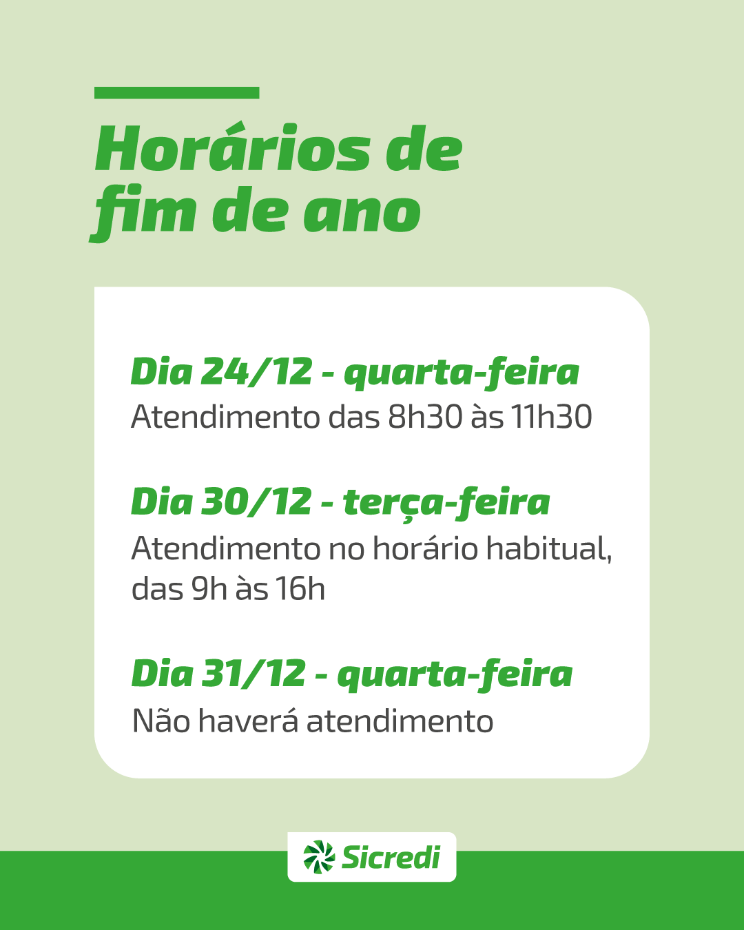 Agências do Sicredi Região dos Vales atenderão em horário diferenciado neste fim de ano